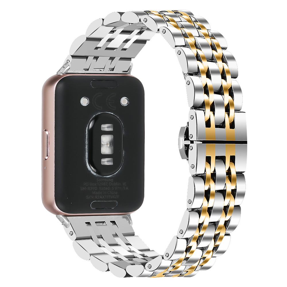 For Samsung Galaxy Fit3 SM-R390 Watch Strap High-Strength Stainless Steel Wrist Band - Silver+Gold For Samsung Galaxy Fit3 SM-R390 Watch Strap High-Strength Stainless Steel Wrist Band - Silver+Gold